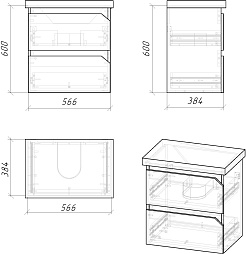 Grossman Тумба под раковину Инлайн 60 подвесная белая/бетон – фотография-4
